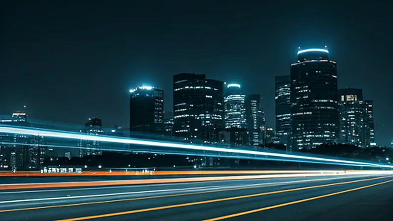 Time-lapse of car lights on a highway bridge at night
